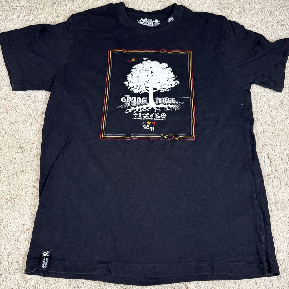 LRG Lifted Research Group Men's XL T-Shirt Black Embroidered The Giving Tree